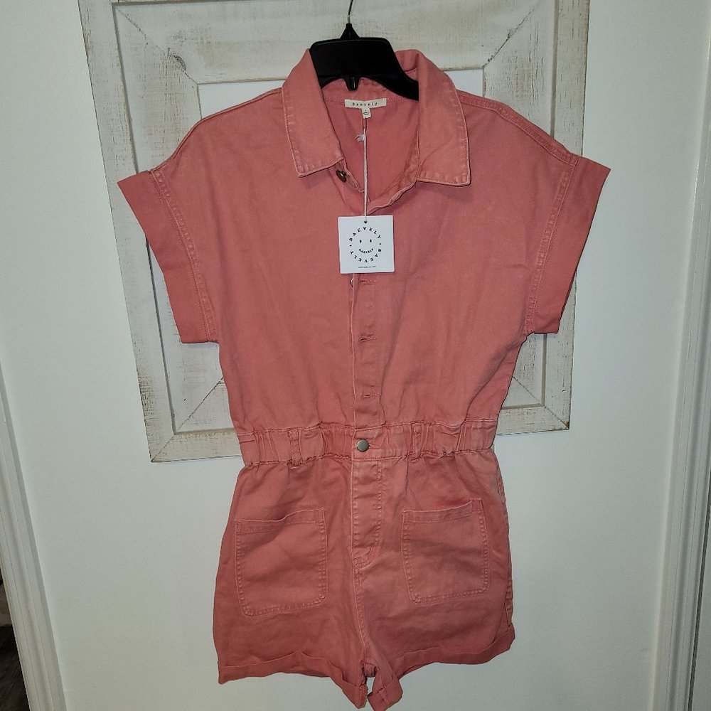 NWT Pink Denim Romper with Short Sleeve size Large